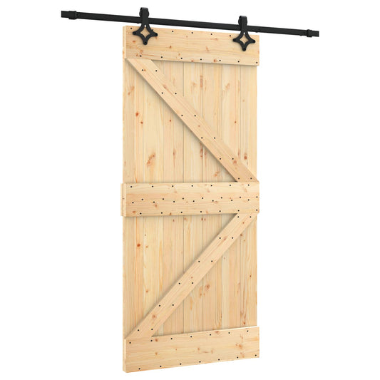 Sliding Door Natural and Black 95 x 210 cm Solid Pine Wood