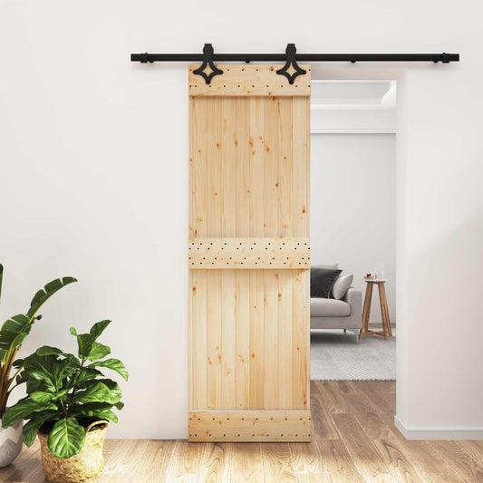 Sliding Door Natural and Black 70 x 210 cm Solid Pine Wood