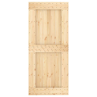 Sliding Door Natural and Black 90 x 210 cm Solid Pine Wood