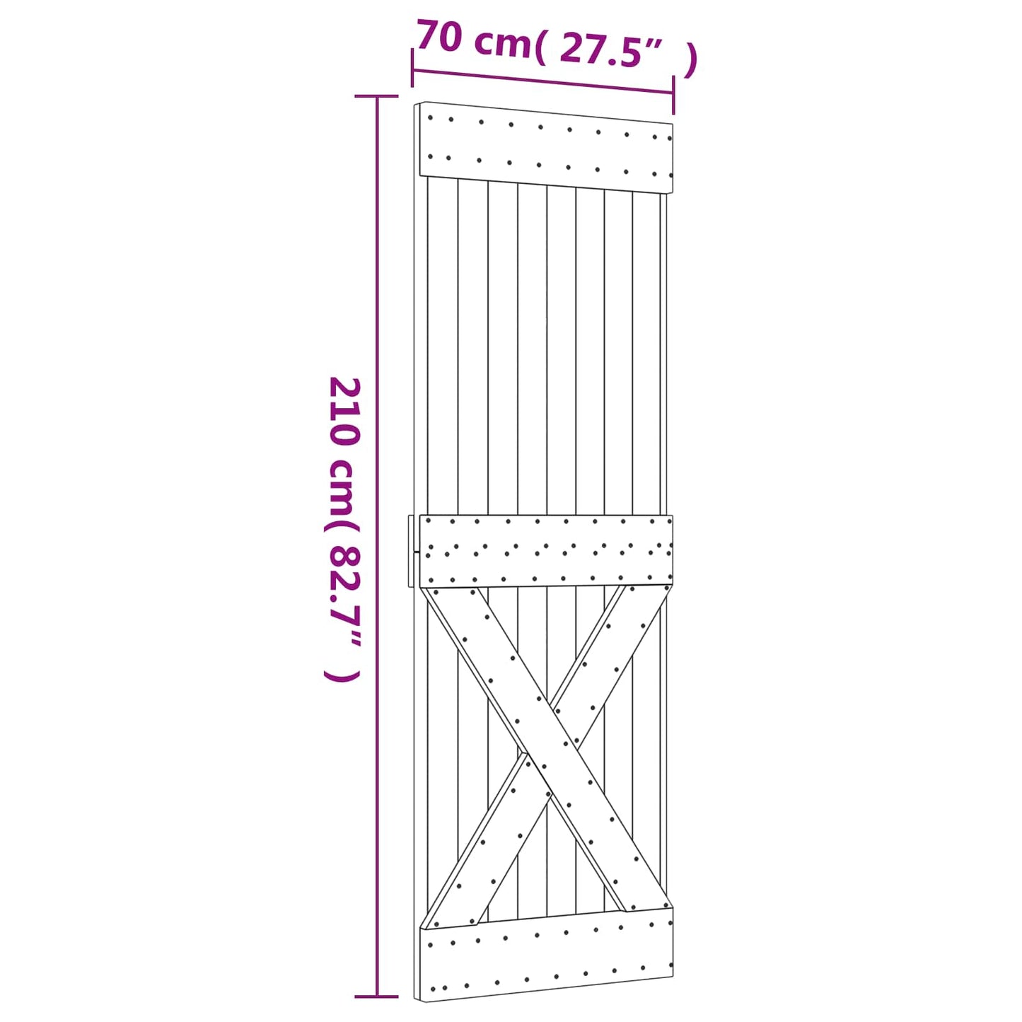 Sliding Door 70 x 210 cm Solid Pine Wood (Untreated)