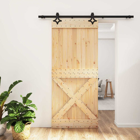 Sliding Door Natural and Black 90 x 210 cm Solid Pine Wood