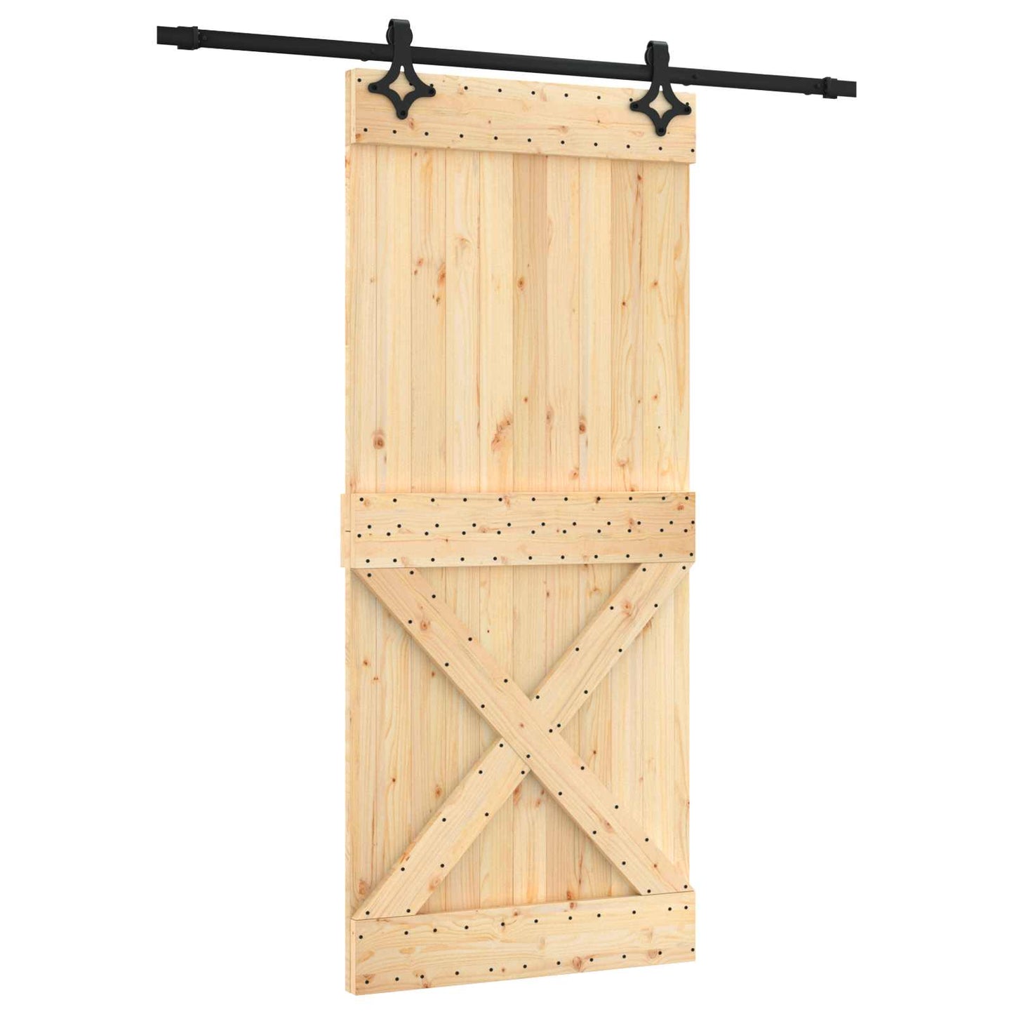 Sliding Door Natural and Black 90 x 210 cm Solid Pine Wood