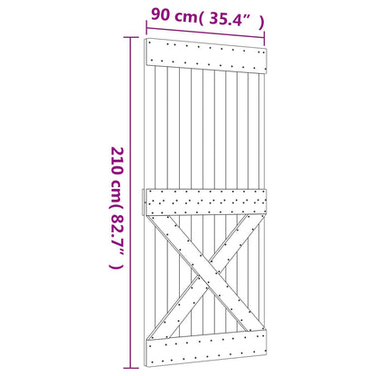 Sliding Door Natural and Black 90 x 210 cm Solid Pine Wood