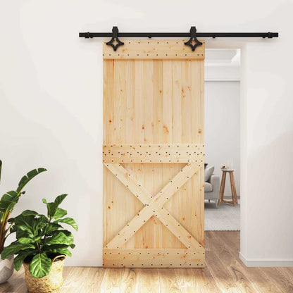 Sliding Door Natural and Black 95 x 210 cm Solid Pine Wood