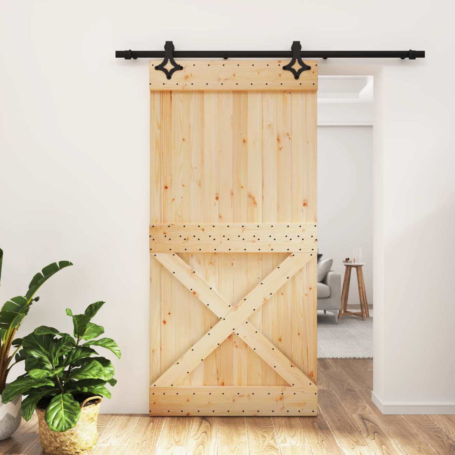 Sliding Door 100 x 210 cm Solid Pine Wood (Untreated)