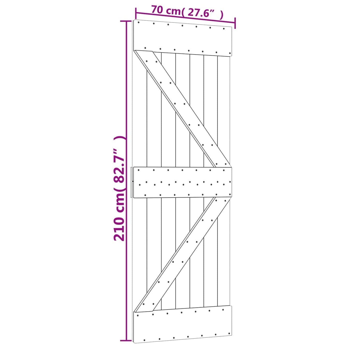 Sliding Door 70 x 210 cm Solid Pine Wood (Untreated)