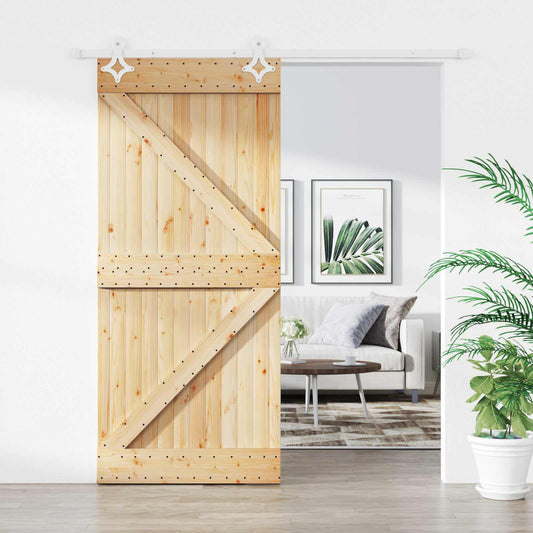 Sliding Door 90 x 210 cm Solid Pine Wood Natural and White