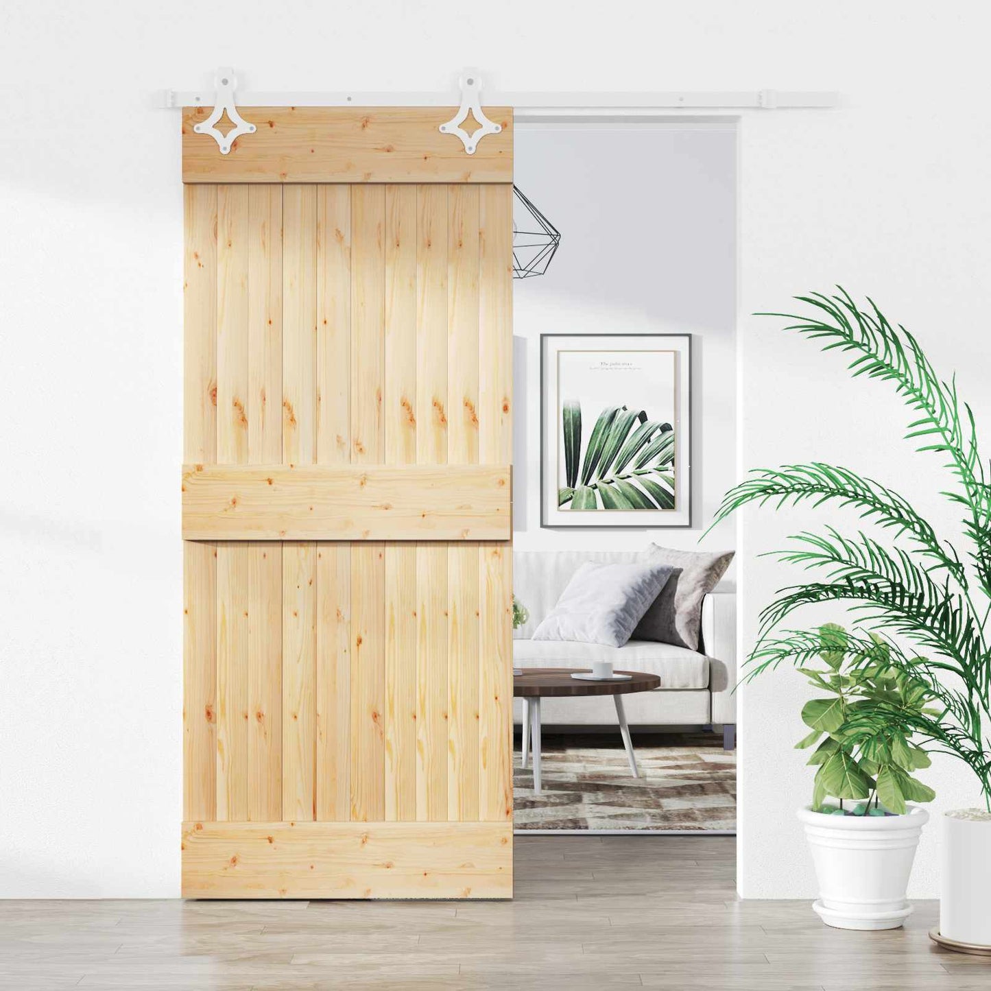 Sliding Door 90 x 210 cm Solid Pine Wood (Untreated)