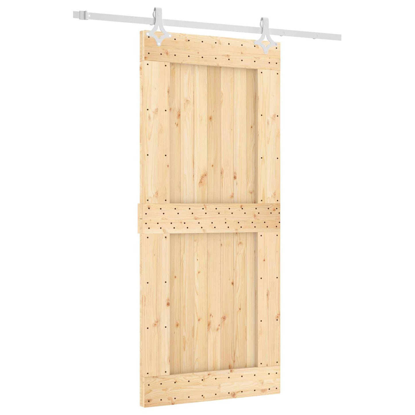 Sliding Door Natural and White 90 x 210 cm Solid Pine Wood