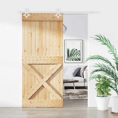 Sliding Door Natural and White 90 x 210 cm Solid Pine Wood