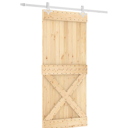 Sliding Door Natural and White 90 x 210 cm Solid Pine Wood