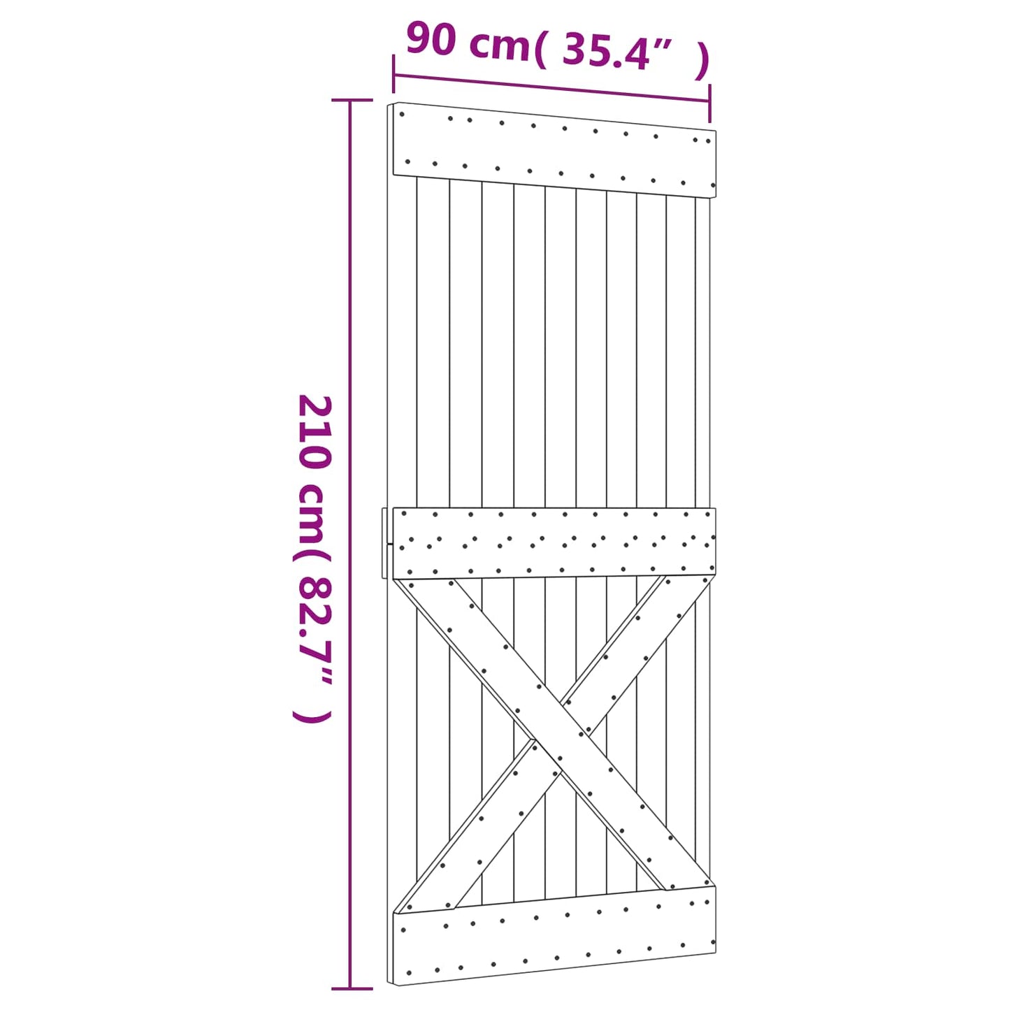 Sliding Door Natural and White 90 x 210 cm Solid Pine Wood