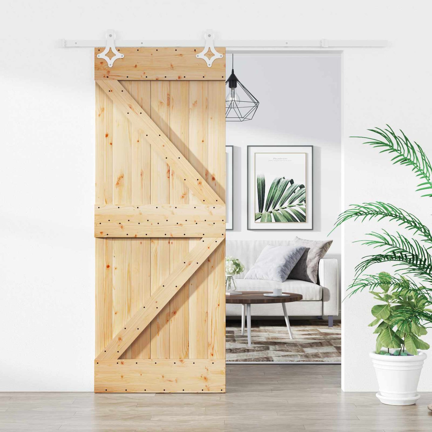 Sliding Door Natural and White 85 x 210 cm Solid Pine Wood