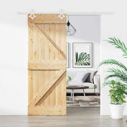 Sliding Door Natural and White 85 x 210 cm Solid Pine Wood