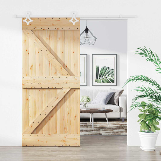 Sliding Door 95 x 210 cm Solid Pine Wood (Untreated)