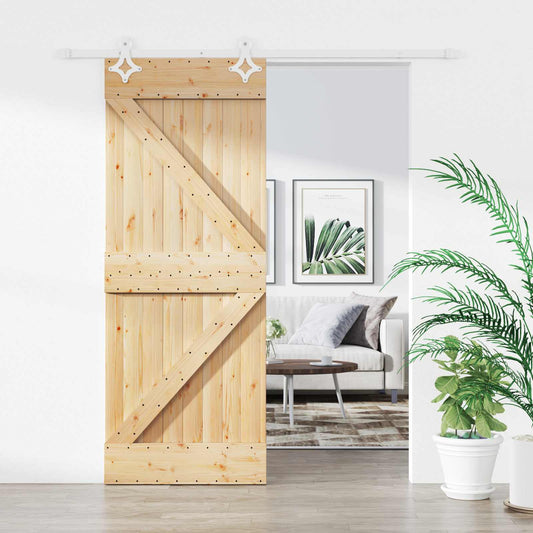 Sliding Door Natural and White 80 x 210 cm Solid Pine Wood