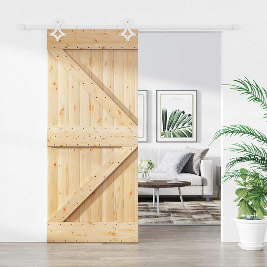 Sliding Door Natural and White 90 x 210 cm Solid Pine Wood