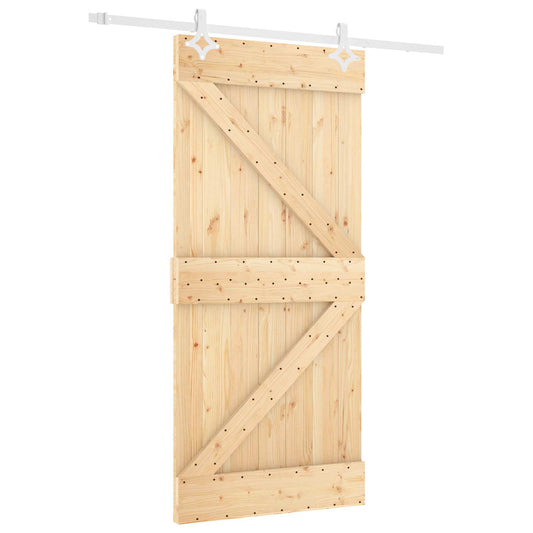 Sliding Door Natural and White 90 x 210 cm Solid Pine Wood