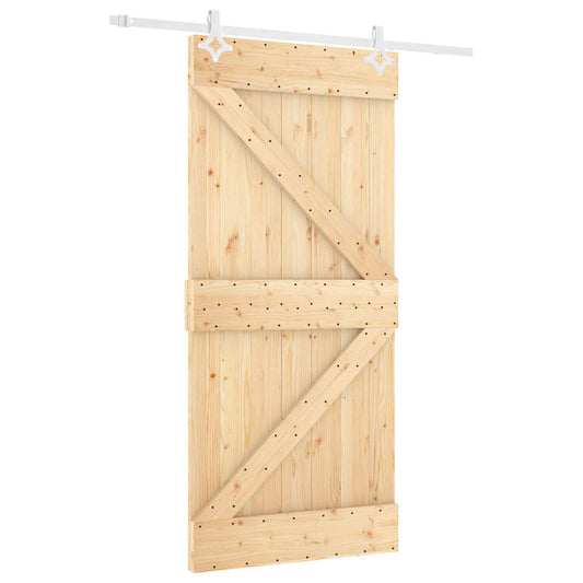 Sliding Door 100 x 210 cm Solid Pine Wood Natural and White