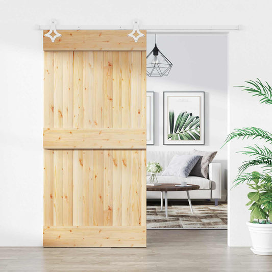 Sliding Door 100 x 210 cm Solid Pine Wood (Untreated)