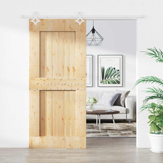 Sliding Door 90 x 210 cm Solid Pine Wood (Untreated)