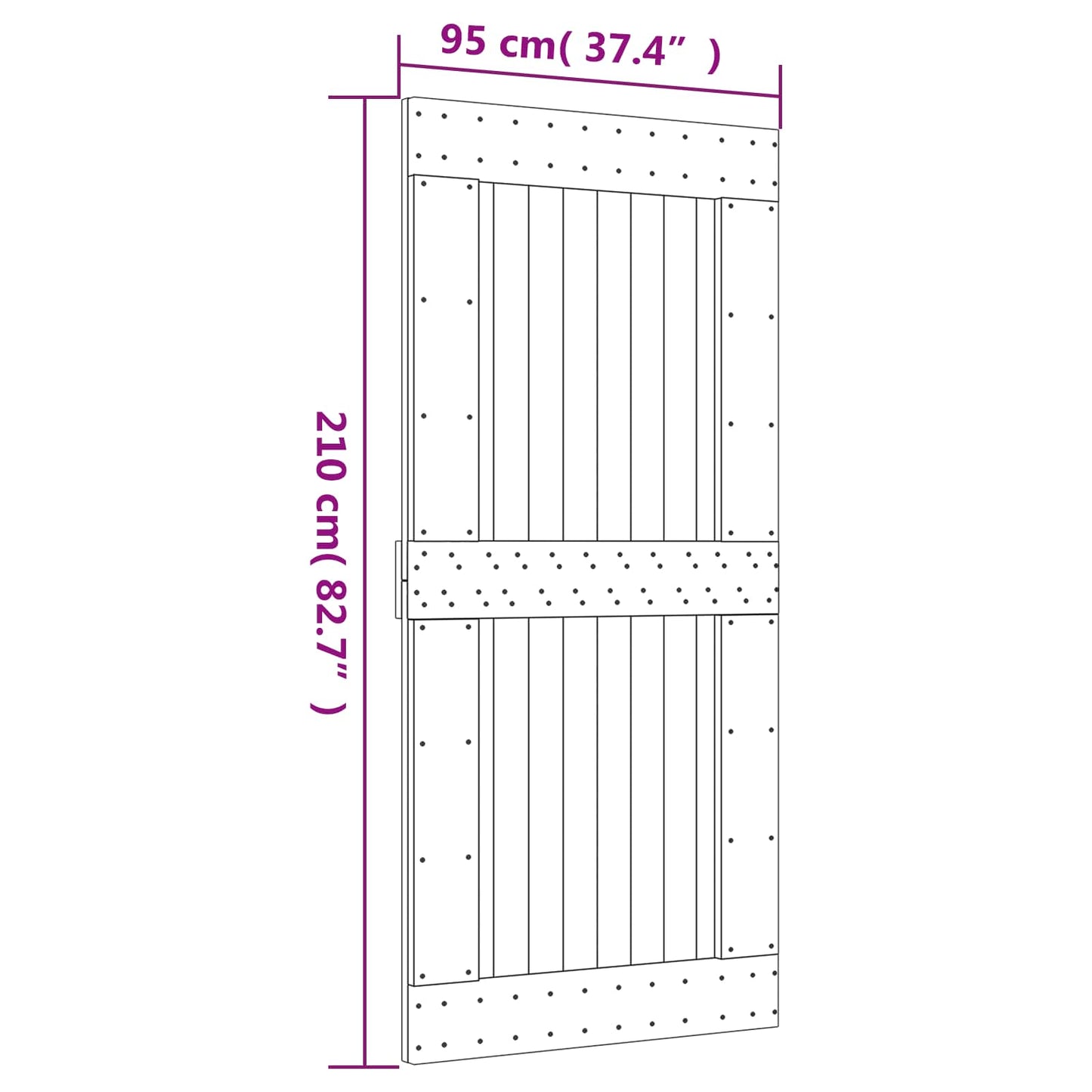 Sliding Door 95 x 210 cm Solid Pine Wood (Untreated)