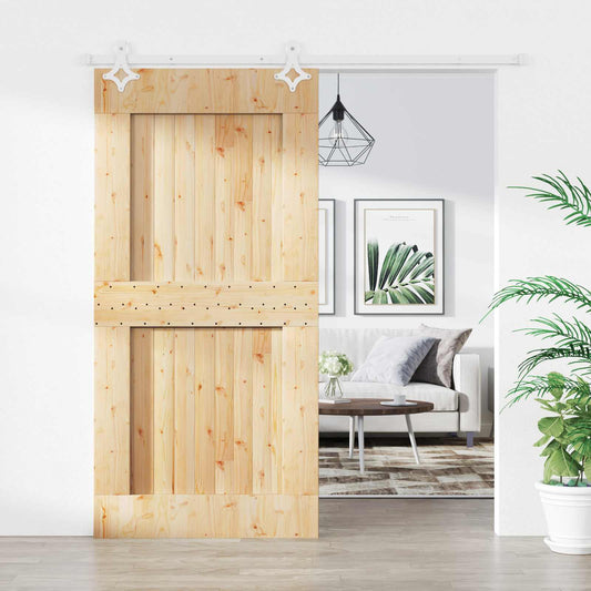 Sliding Door Natural and White 100 x 210 cm Solid Pine Wood