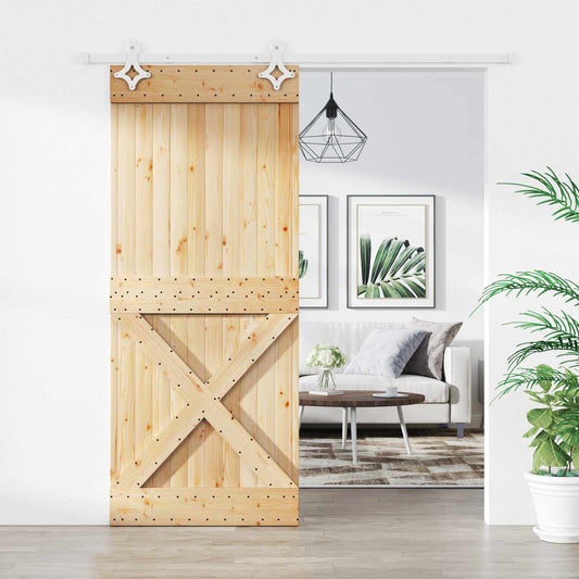 Sliding Door Natural and White 85 x 210 cm Solid Pine Wood