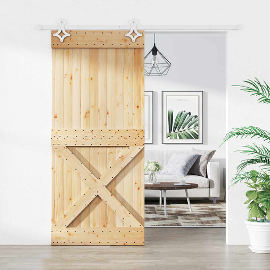 Sliding Door 90 x 210 cm Solid Pine Wood (Untreated)