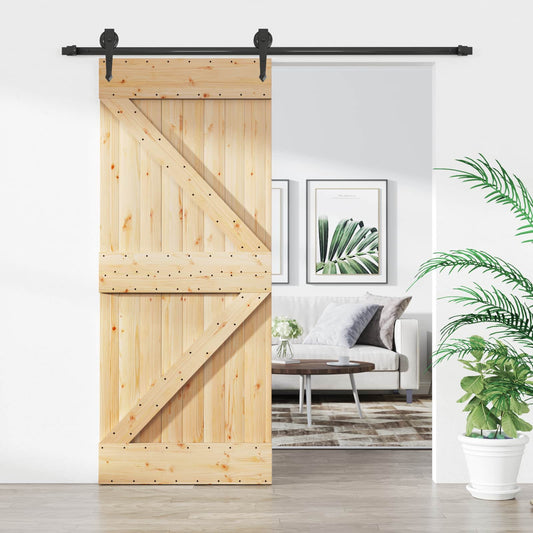 Sliding Door Natural and Black 85 x 210 cm Solid Pine Wood