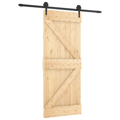 Sliding Door Natural and Black 85 x 210 cm Solid Pine Wood