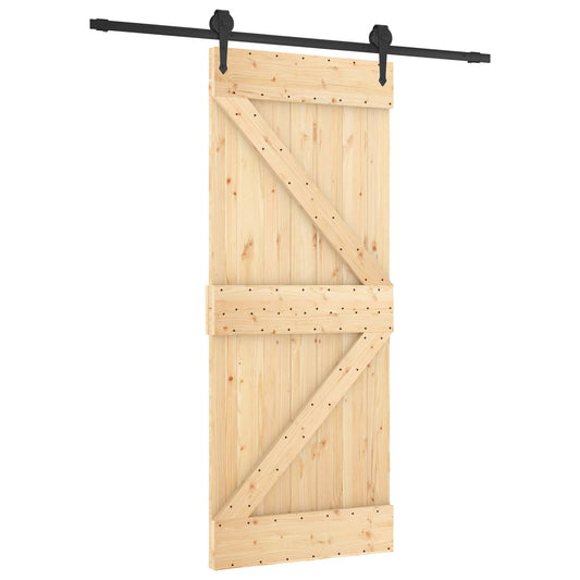 Sliding Door Natural and Black 85 x 210 cm Solid Pine Wood