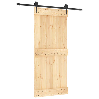 Sliding Door Natural and Black 90 x 210 cm Solid Pine Wood