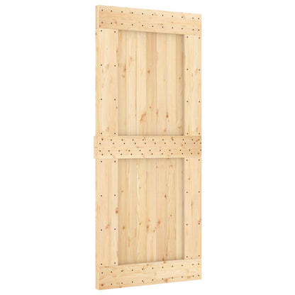 Sliding Door Natural and Black 90 x 210 cm Solid Pine Wood