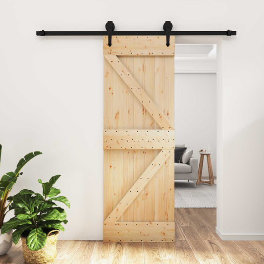 Sliding Door Natural and Black 70 x 210 cm Solid Pine Wood