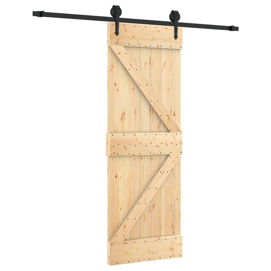 Sliding Door Natural and Black 70 x 210 cm Solid Pine Wood