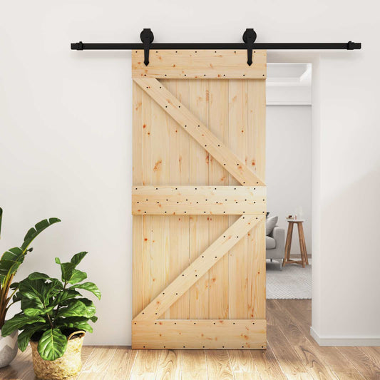 Sliding Door Natural and Black 95 x 210 cm Solid Pine Wood