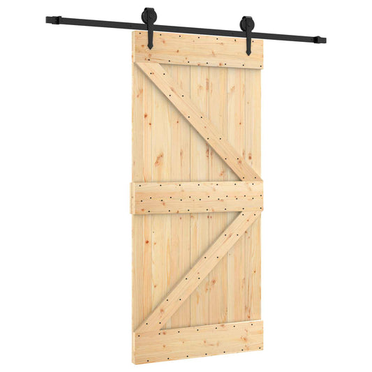 Sliding Door Natural and Black 95 x 210 cm Solid Pine Wood