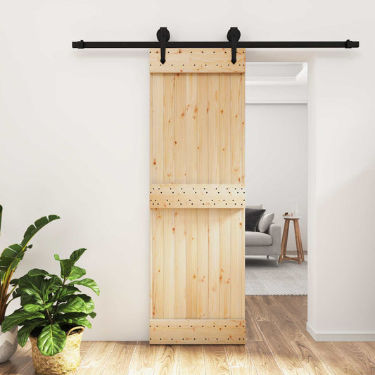 Sliding Door Natural and Black 70 x 210 cm Solid Pine Wood