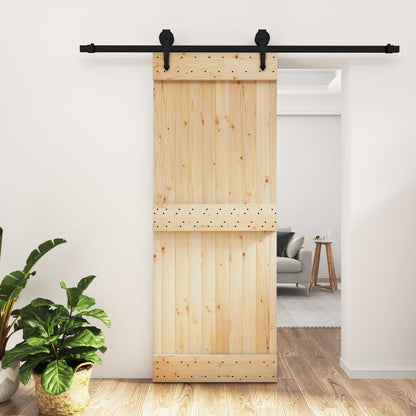 Sliding Door Natural and Black 80 x 210 cm Solid Pine Wood