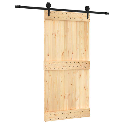 Sliding Door Natural and Black 100 x 210 cm Solid Pine Wood