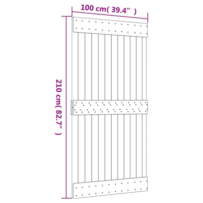 Sliding Door Natural and Black 100 x 210 cm Solid Pine Wood
