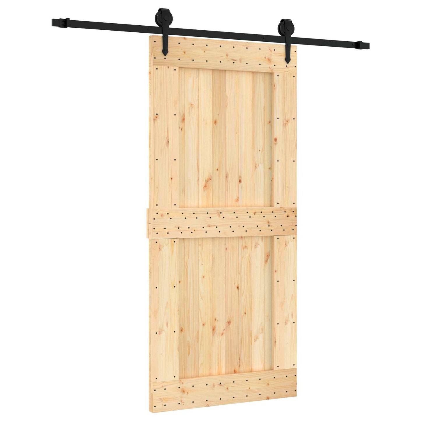 Sliding Door Natural and Black 95 x 210 cm Solid Pine Wood