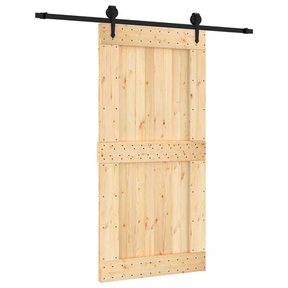 Sliding Door Natural and Black 100 x 210 cm Solid Pine Wood