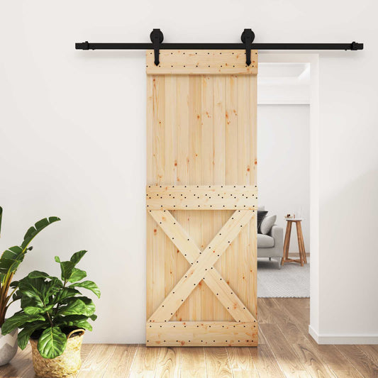 Sliding Door Natural and Black 80 x 210 cm Solid Pine Wood