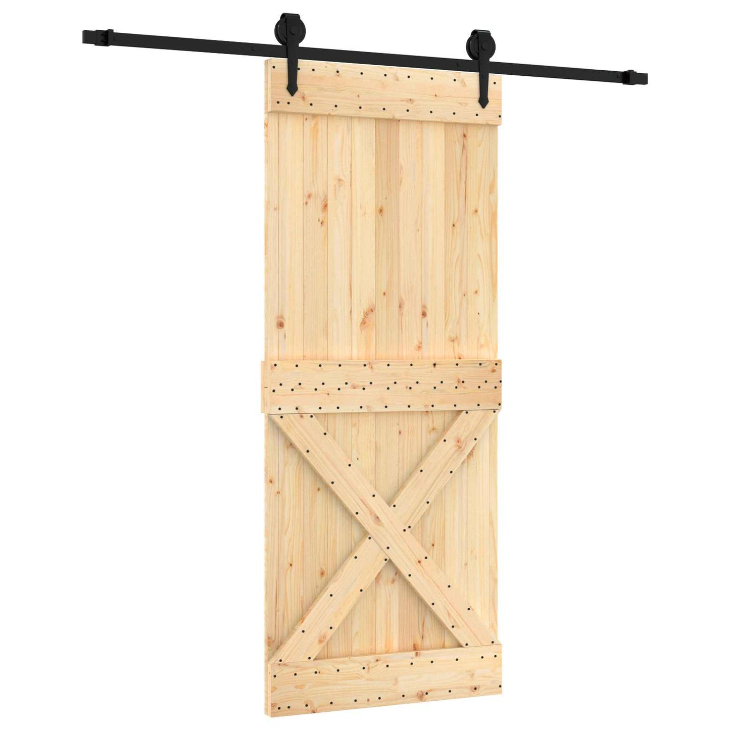 Sliding Door Natural and Black 85 x 210 cm Solid Pine Wood