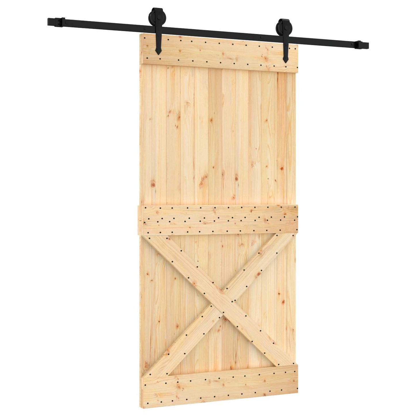 Sliding Door Natural and Black 100 x 210 cm Solid Pine Wood