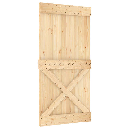 Sliding Door Natural and Black 100 x 210 cm Solid Pine Wood