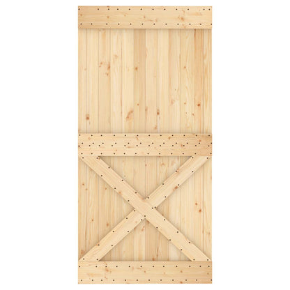 Sliding Door Natural and Black 100 x 210 cm Solid Pine Wood