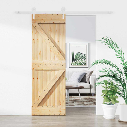 Sliding Door Natural and White 70 x 210 cm Solid Pine Wood